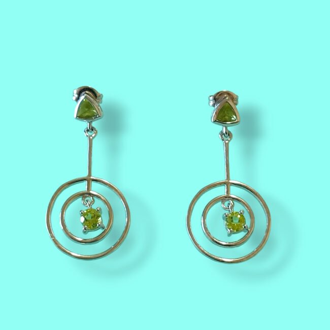 Rhodium On Sterling Silver 925 Green Peridot Bar Stud Dangle Earrings