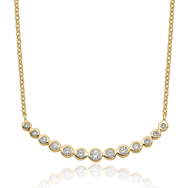 14K Solid Yellow Gold Lab Diamond Graduated Bar Chain Necklace