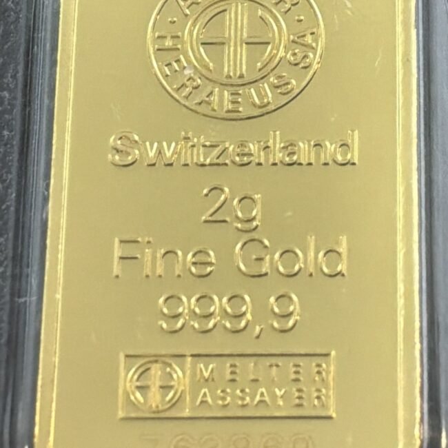 2 Gram Argor Heraeus Gold Bar (New w/ Assay)