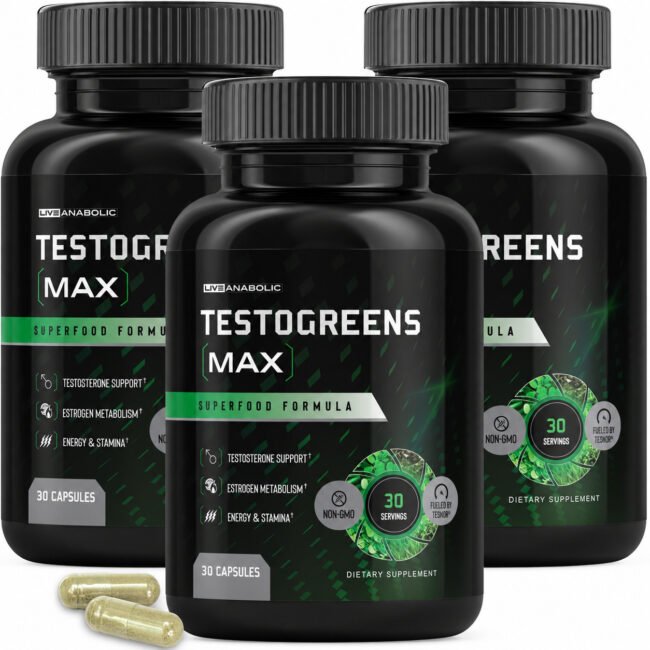 TestoGreens Max Men's Greens Supplement, Hormone Support 90 Capsules