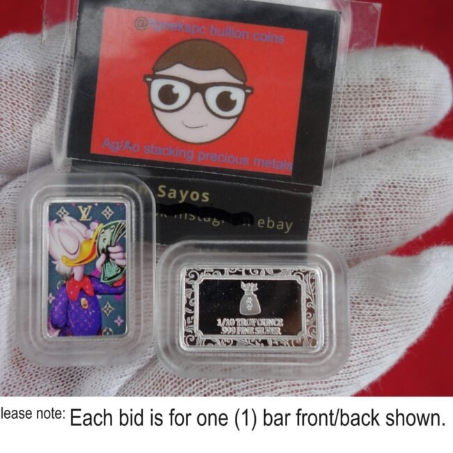 Disney Scrooge McDuck Purple Louis Vuitton  1/10th oz .999 Fine Silver Color Bar
