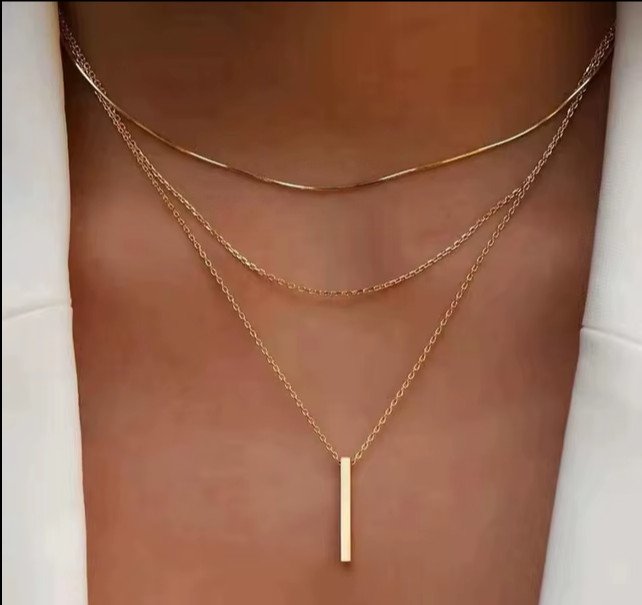 Gold Double Layered Bar Necklace for Women Minimalist Pendant Jewelry