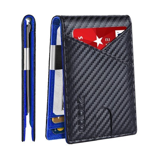 Mens Slim Wallet Clip RFID Front Pocket New Carbon Black&Blue