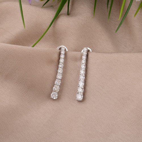 2.39 Ct Lab Grown CVD Round Diamond Graduated Bar Earrings Gift 14k White Gold