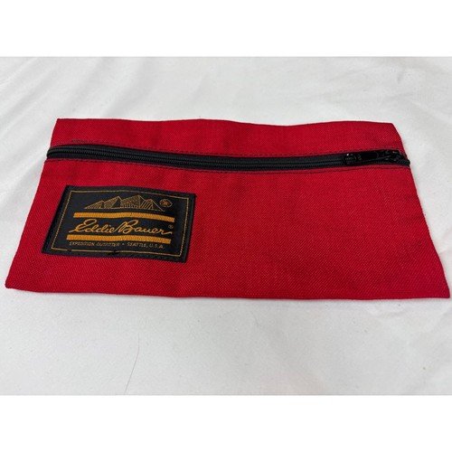 Vintage Eddie Bauer Red Canvas Zipper Utility Pouch Travel Accessory Bag