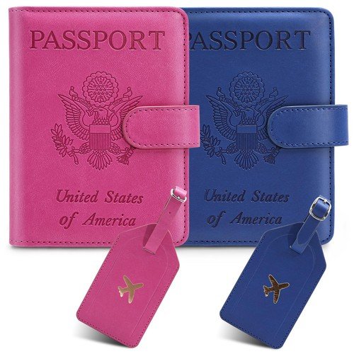 LOBIUTIYA 2 Pack Passport Holder For Travel with Luggage Tag Cover – RFID Blo…