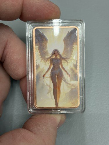 .999 FINE COPPER BULLION - 1 OZ BEAUTIFUL ANGEL OF LIGHT BAR COLORIZED