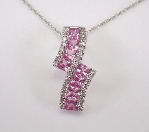 1.00Ct Princess Cut Lab-Created Sapphire Charm Bar Pendant 14K White Gold Plated