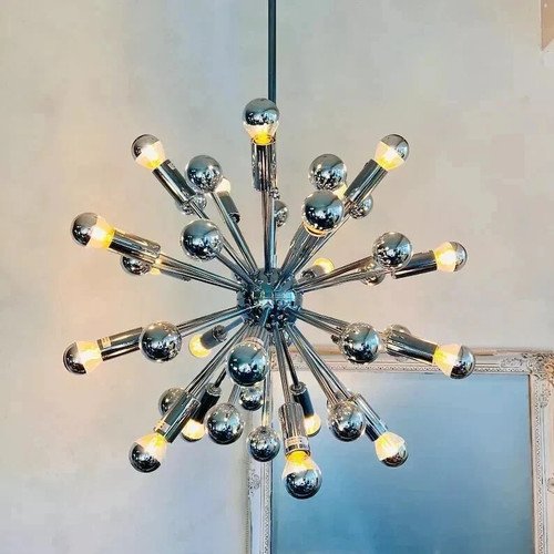 Vintage Chrome Sputnik Chandelier 1970 s Pendant Chromed Space Age Atomic Design