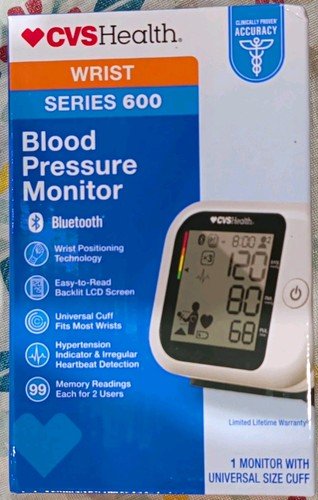 CVS Health Series 600 Wrist BP Monitor Bluetooth Universal Cuff