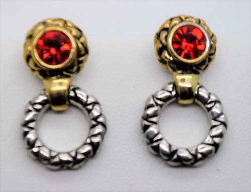 A-62  Unique design style  rhodium gold  plate Red Cz color Dangle Post Earring
