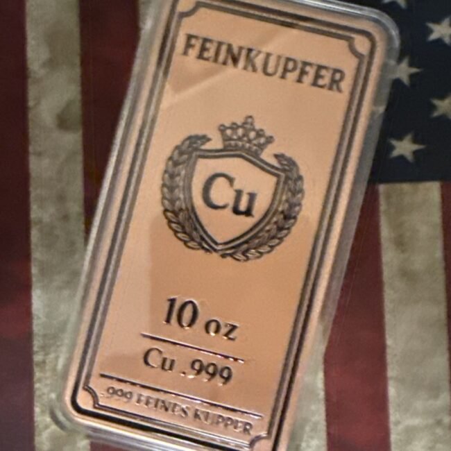 10 oz .999 Fine Copper Bar FEINKUPFER Cu Bullion 10oz w/ Capsule