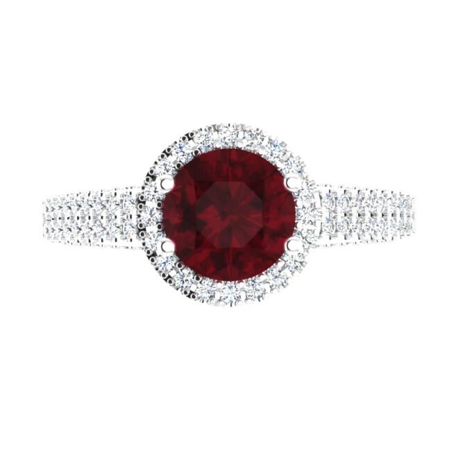 1.21 Ct Natural Ruby Diamond Anniversary Ring 14K Solid White Gold