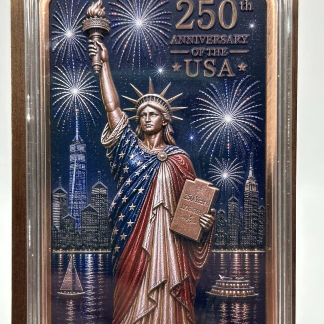 250 Gram America’s 250th Anniversary Colorized Copper Bar in Capsule