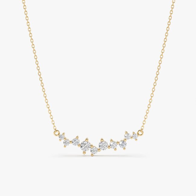 0.35 Ct Natural Round Cut Diamond Curved Bar Pendant Necklace 14k Yellow Gold