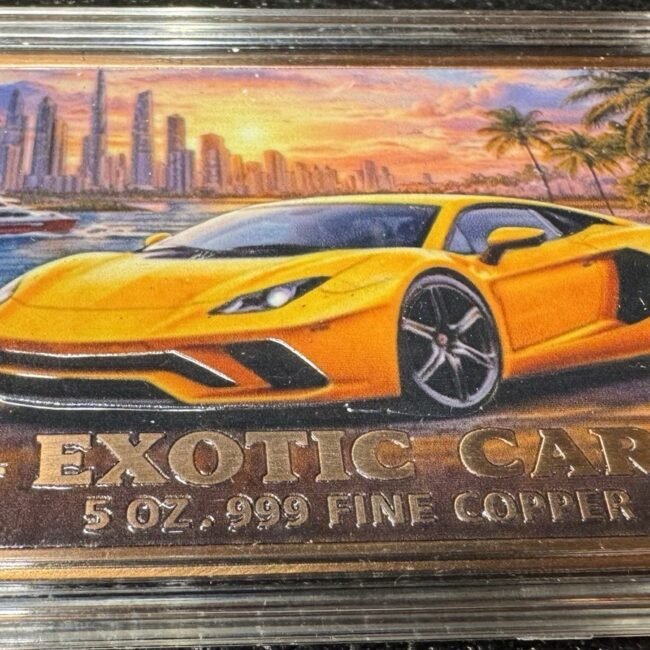 5oz Fine Copper Exotic Car Slab Colorized Bar With Air Tight Case