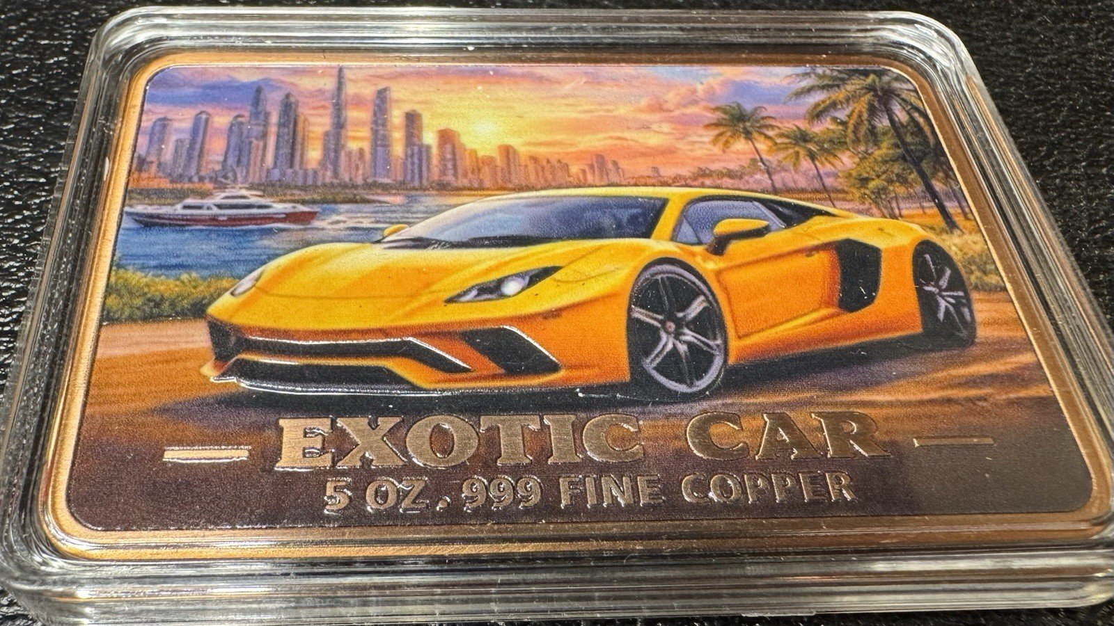 5oz Fine Copper Exotic Car Slab Colorized Bar With Air Tight Case