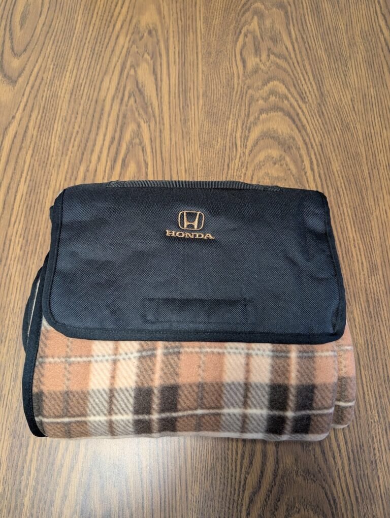 OEM Honda Fleece Travel Picnic Blanket Roll Up Foldable Tote Plaid Brown Flannel