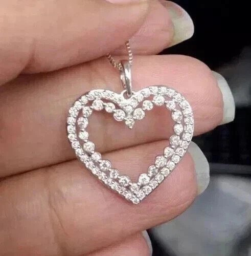 2 Ct Round Cut Lab Created Diamond Women's Heart Pendant 14k White Gold Plated