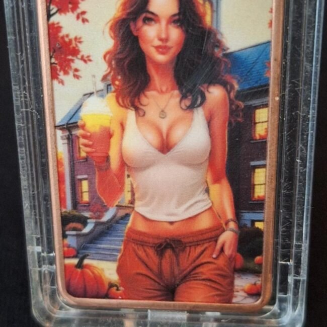 1 oz Copper Colorized Bar "Sexy Fall Woman Nice and reverse Naughty"