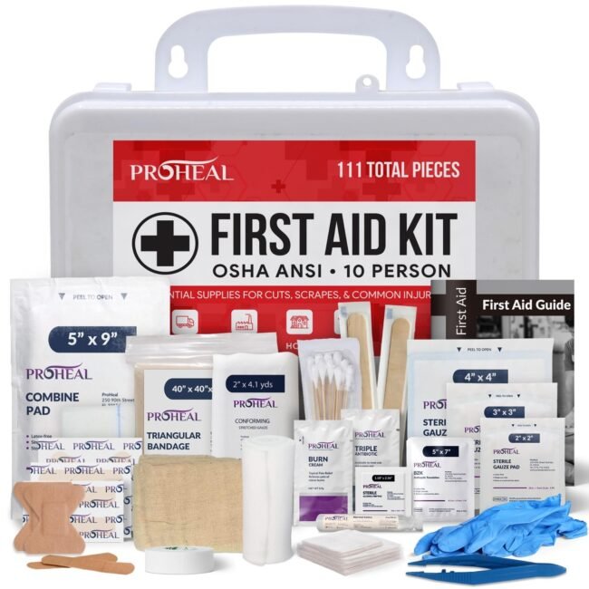 OSHA Compliant First Aid Kit for 10 People - 111 Pieces, ANSI Class A, Emergency