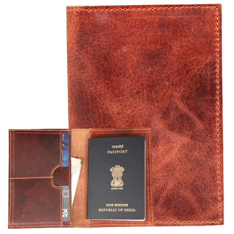 Passport Holder Buffalo Hide Travel Wallet Card ID Brown RFID Blocking Cover