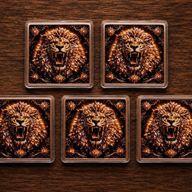 COPPER RESERVE MINT 5 Pack Five Ounce Round .999 Fine UV Colorized Roaring Lion