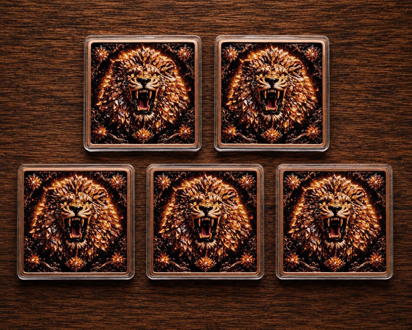 COPPER RESERVE MINT 5 Pack Five Ounce Round .999 Fine UV Colorized Roaring Lion