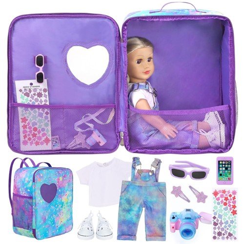 18″ Doll Travel Carrier Backpack with Clothes & Accessories – Perfect for Kids!