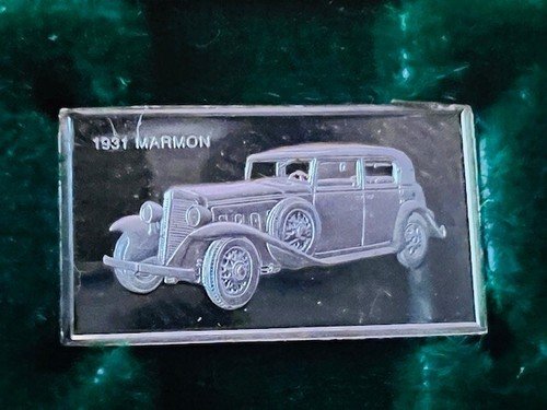 Franklin Mint Silver Bar Mini Ingot 1975 Centennial Car 1931 Marmon Classic vtg