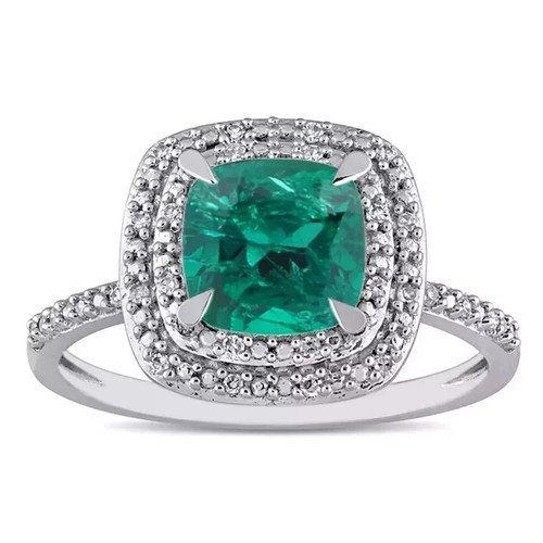 2.55 Ct Cushion Cut Emerald Ring Engagement Ring 14K Solid White Gold