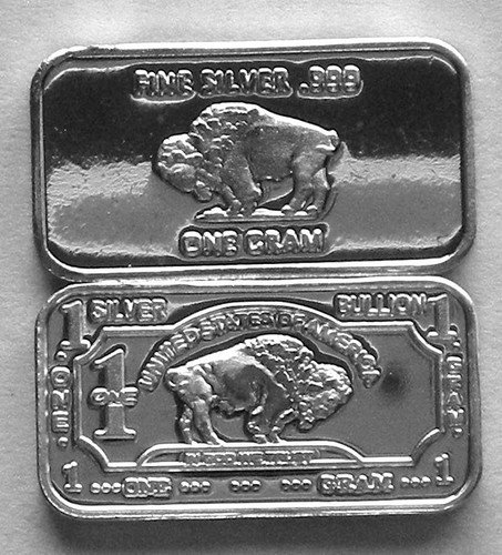 (100) 1 GRAM .999 PURE SILVER BUFFALO BARS b7