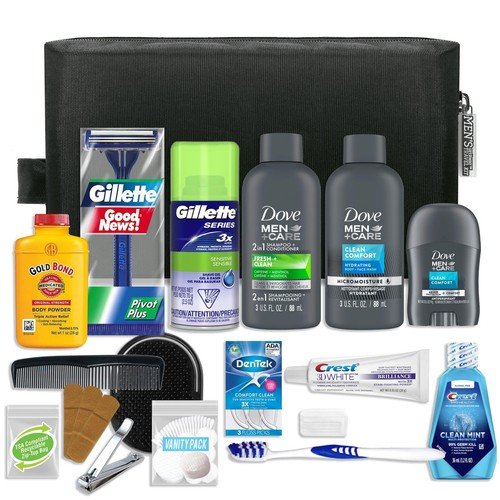 20-Piece Men’s Travel Kit – TSA Compliant Essentials in Black Dopp Bag, Grooming