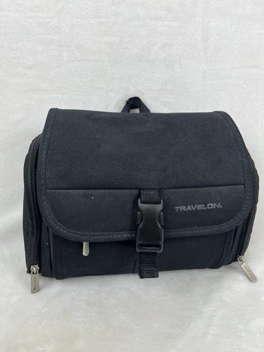 Travelon Hanging  Black Toiletry Makeup/ Cosmetics Travel Bag Fold Out Case