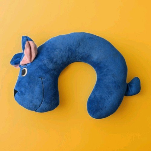 Travel Neck Pillow Blue Dog Kids Soft Plush Seat Airplane Comfort Support