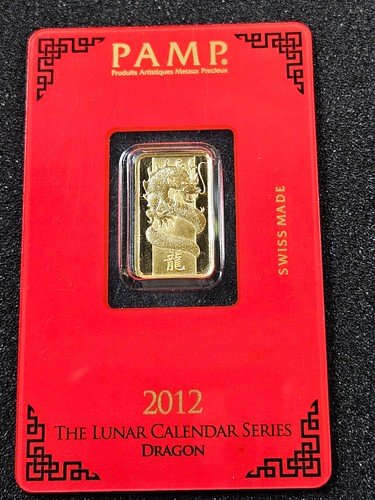 🌟 2012 Pamp Suisse LUNAR Calendar Series DRAGON 5 g gram .9999 Gold Bar