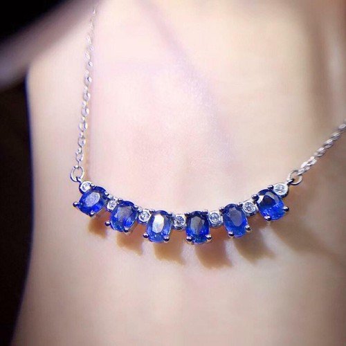 2Ct Oval Simulated Sapphire Women's Bar Pendant 18" 14k White Gold Plated Silver