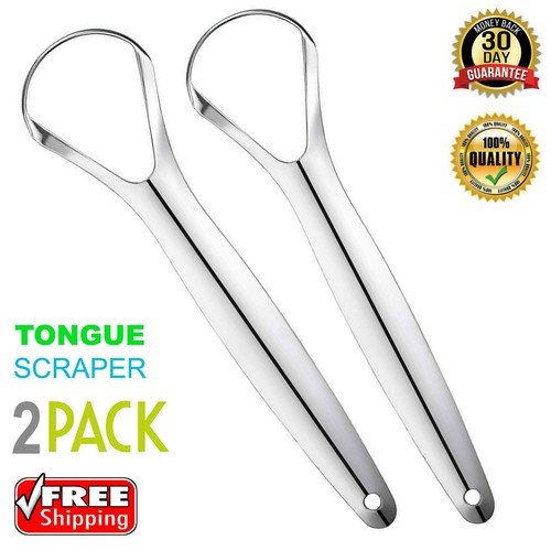 Tongue Scraper Cleaner Stainless Steel Dental Fresh Breath Cleaning Oral Care 2X