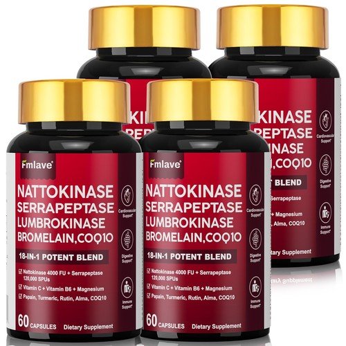 Nattokinase 4000 FU Serrapeptase 120000 SPU Lumbrokinase Enzyme Supplement with