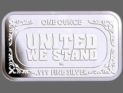 UNITED WE STAND U.S.A. FLAG  1  OZ.  FINE SILVER BULLION BAR 999 IN VINYL PACKET