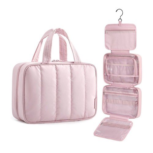 Bagsmart Hanging Toiletry Bag Quilted Puffer Travel Organizer Pink Large