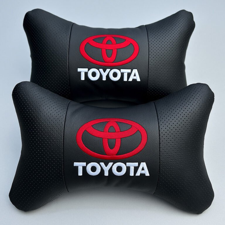 TOYOTA Car Neck Support Pillows Black Leather  – Universal Fit – 2pcs